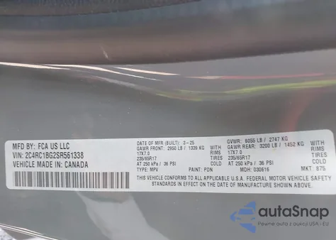 2025 Chrysler Pacifica Select z USA, uszkodzony, nr VIN 2C4RC1BG2SR561338